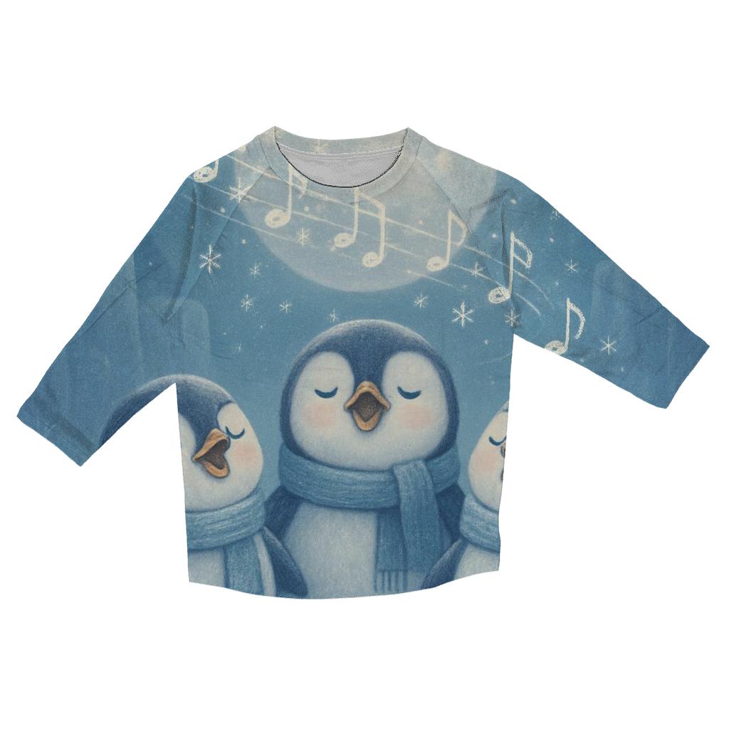 Penguin Carolers By Moonlight personalized 3/4 sleeve tees