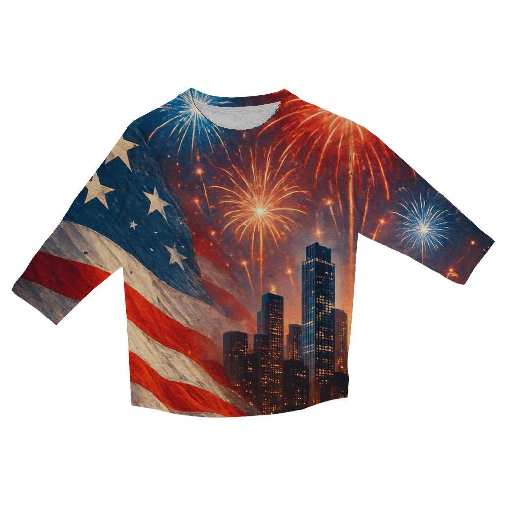 Firework Ribbon Skyline casual three quarter sleeve shirts