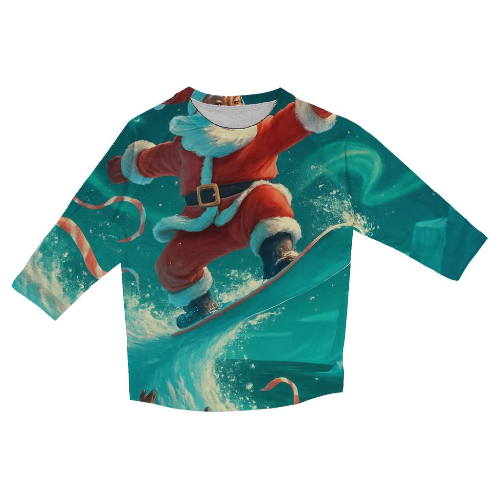 Polar Surfing Santa printed three quarter sleeve shirts
