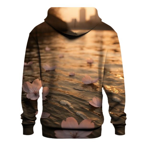 Cherry Blossom Petals On Urban River embroidered hoodies