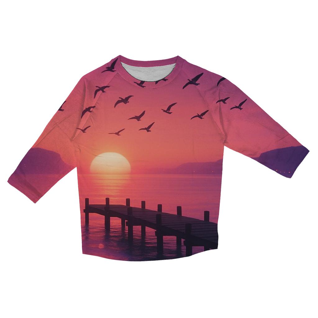 Auroral Pier Silhouette printed three quarter sleeve shirts