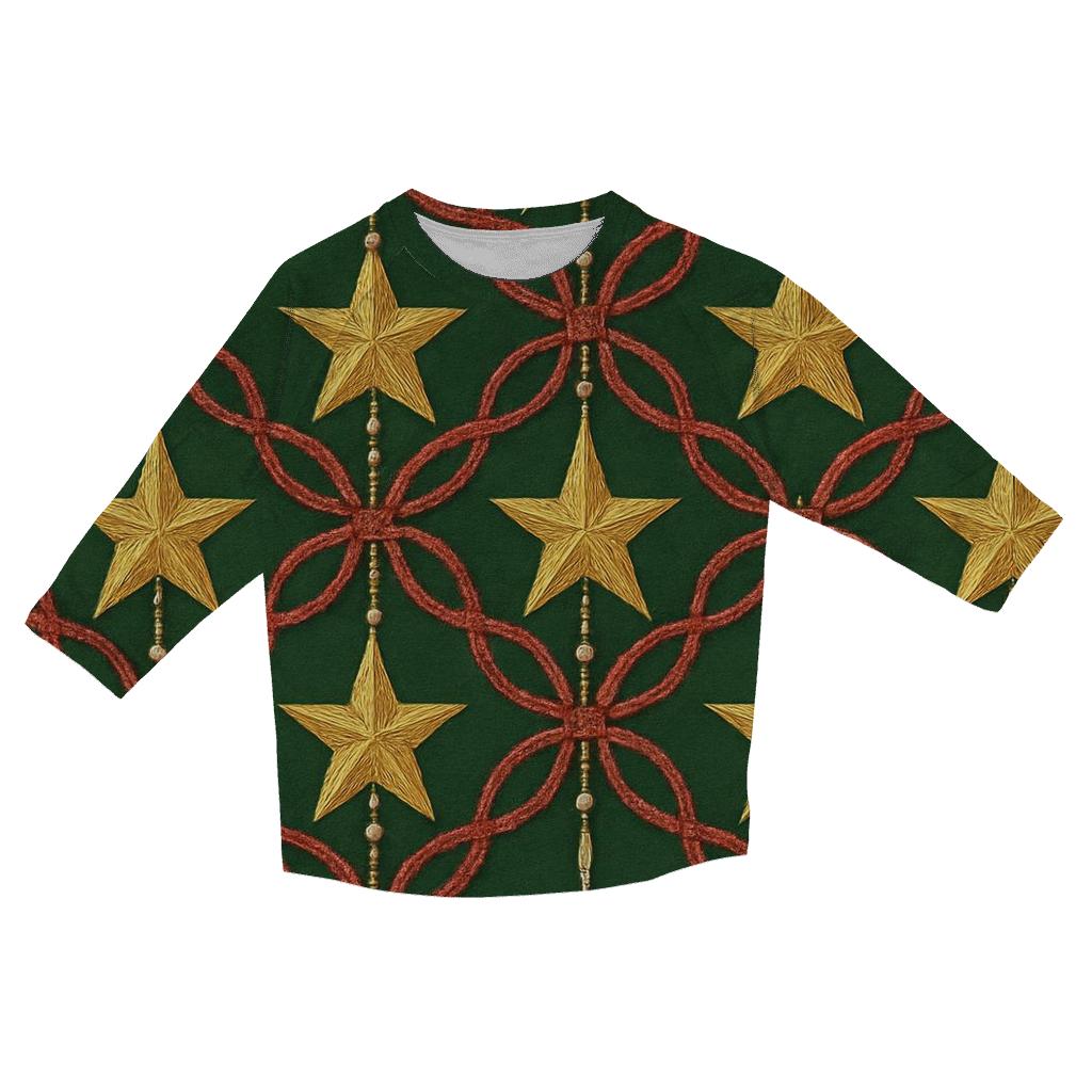 Star Garland Lattice On Green Background casual three quarter sleeve shirts