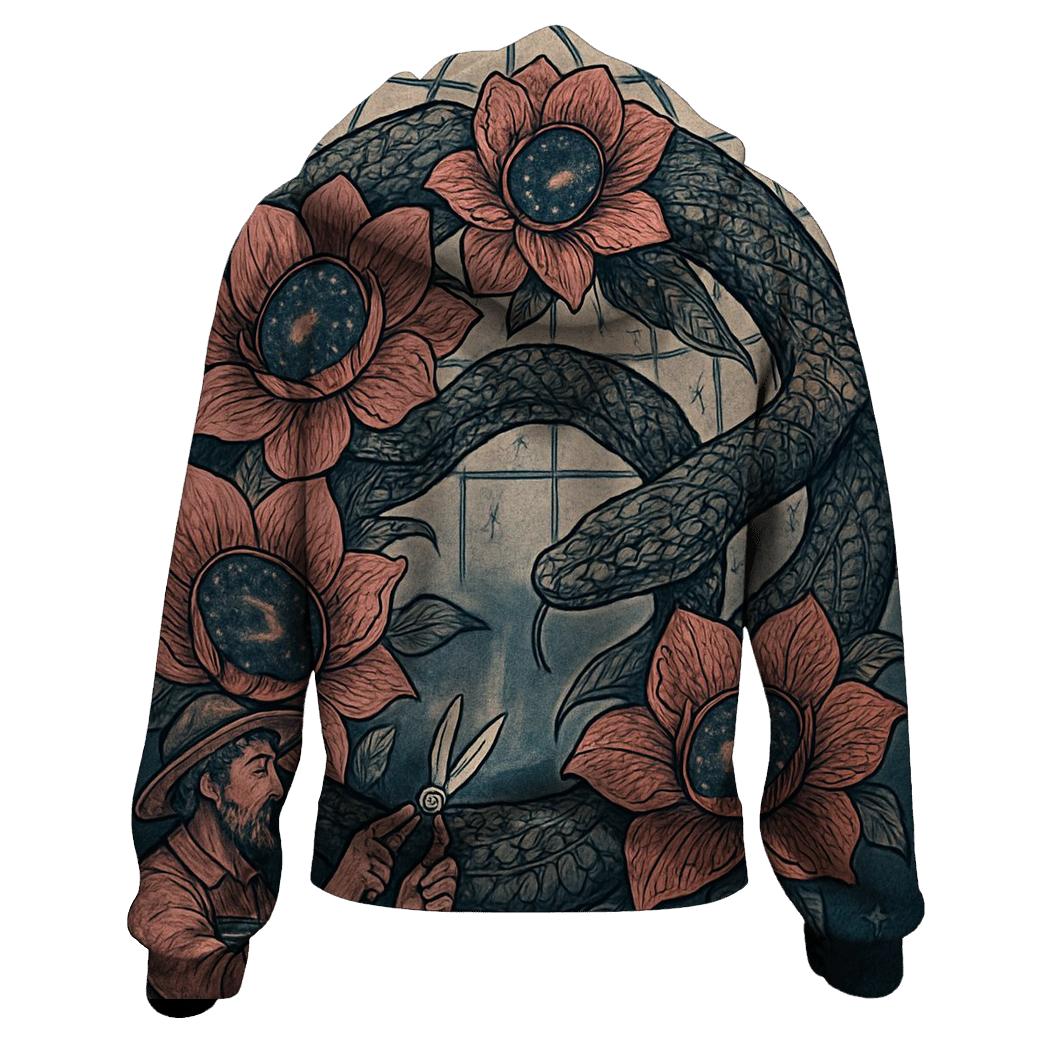 Cosmic Garden Ouroboros Bloom embroidered hoodies