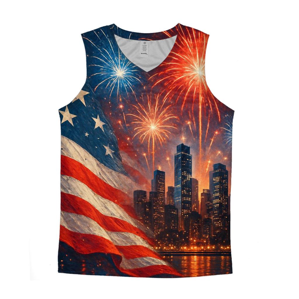 Firework Ribbon Skyline graphic print tank tops