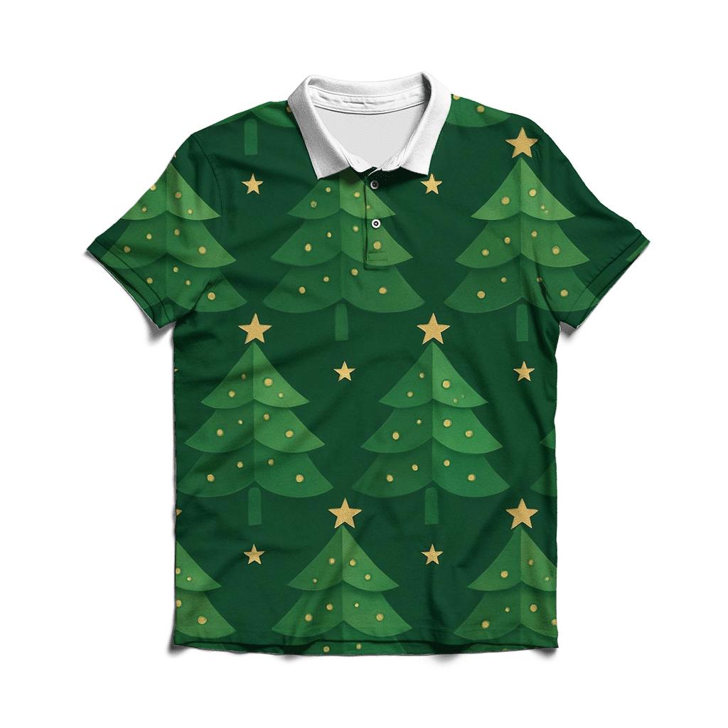 Evergreen Tree Tessellation On Green Background personalized polo shirts