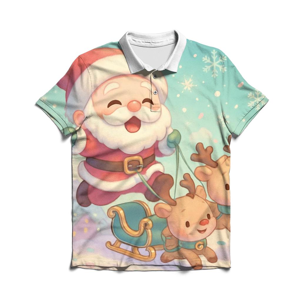Chibi Sleigh Patrol Santa designer slim fit polos