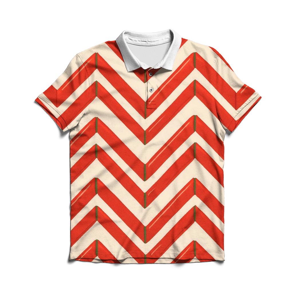 Candy Cane Chevron On Ivory Background branded logo polo shirts