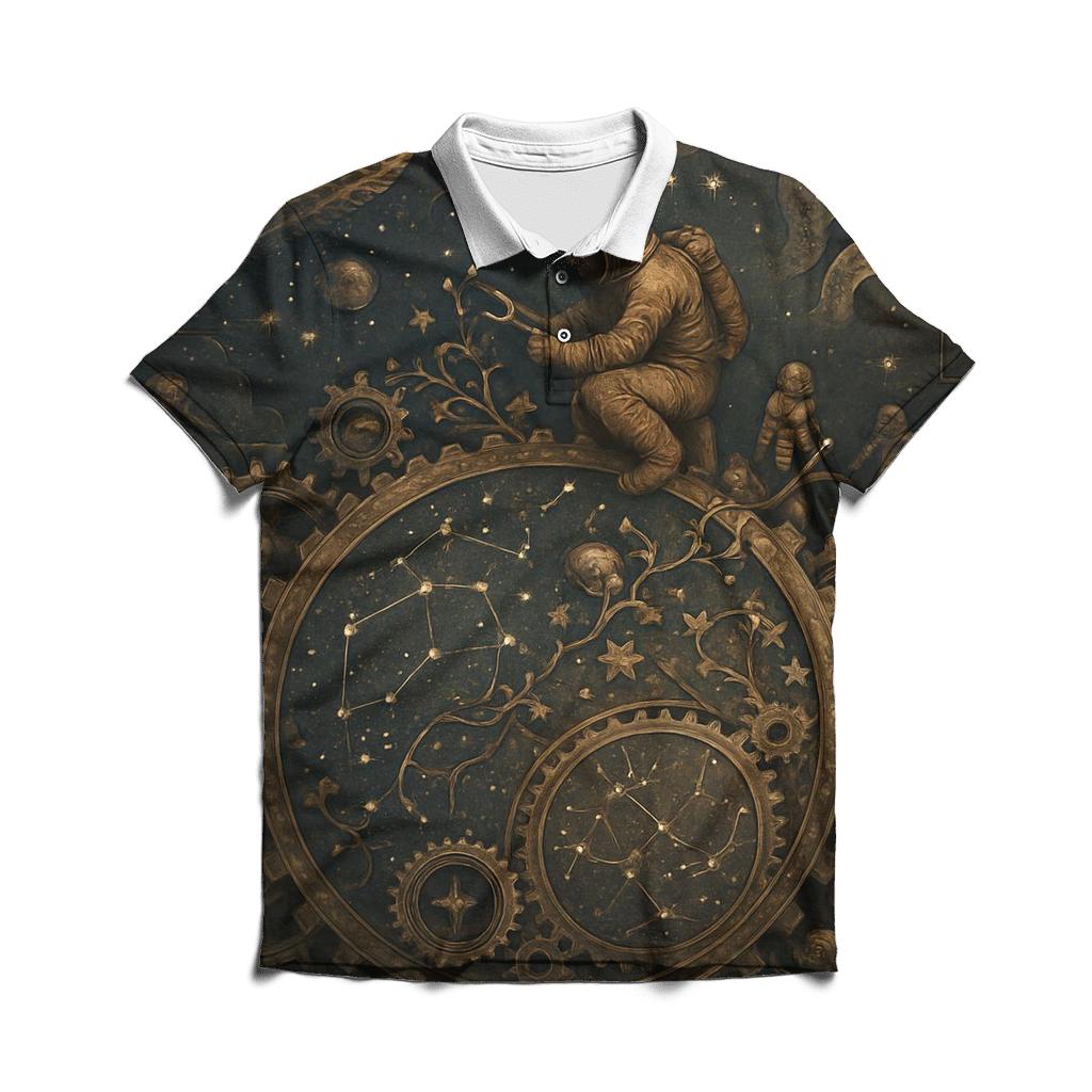 Clockwork Constellation Garden branded logo polo shirts