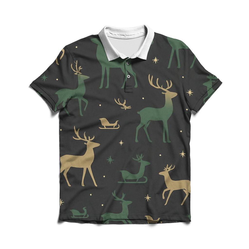 Reindeer Silhouette Scatter On Charcoal Background branded logo polo shirts