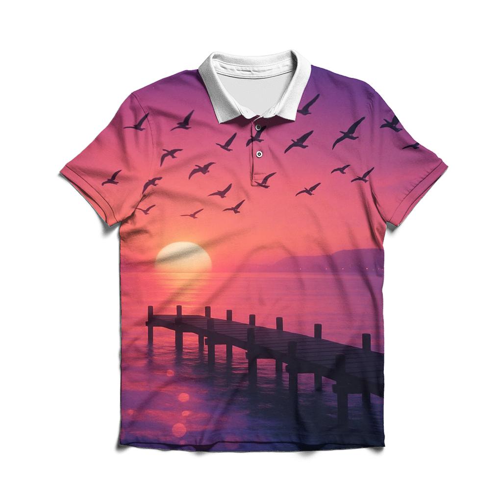 Auroral Pier Silhouette embroidered polo tops