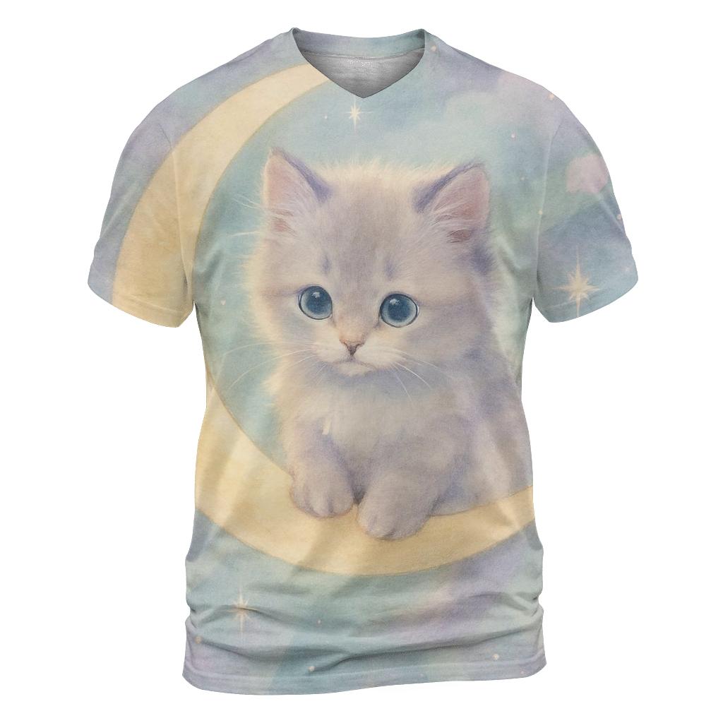 Moonlit Cloud Kitten creative print fashion shirts