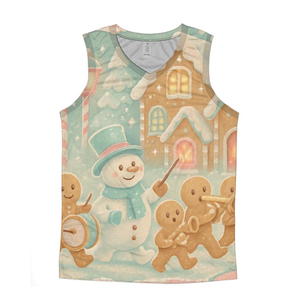 Gingerbread Village Patrol graphic print tank tops