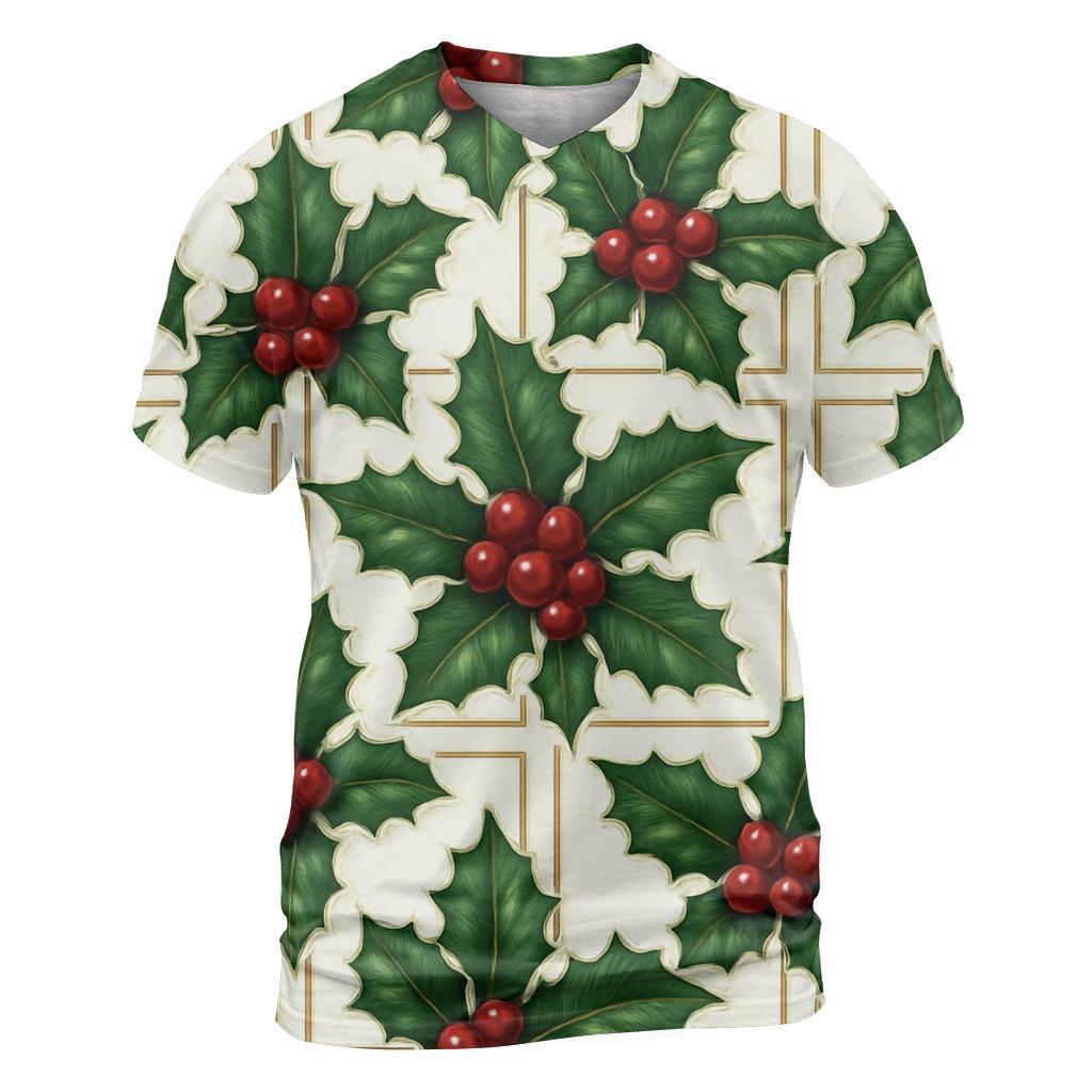 Crimson Holly Grid On White Background designer pattern shirts