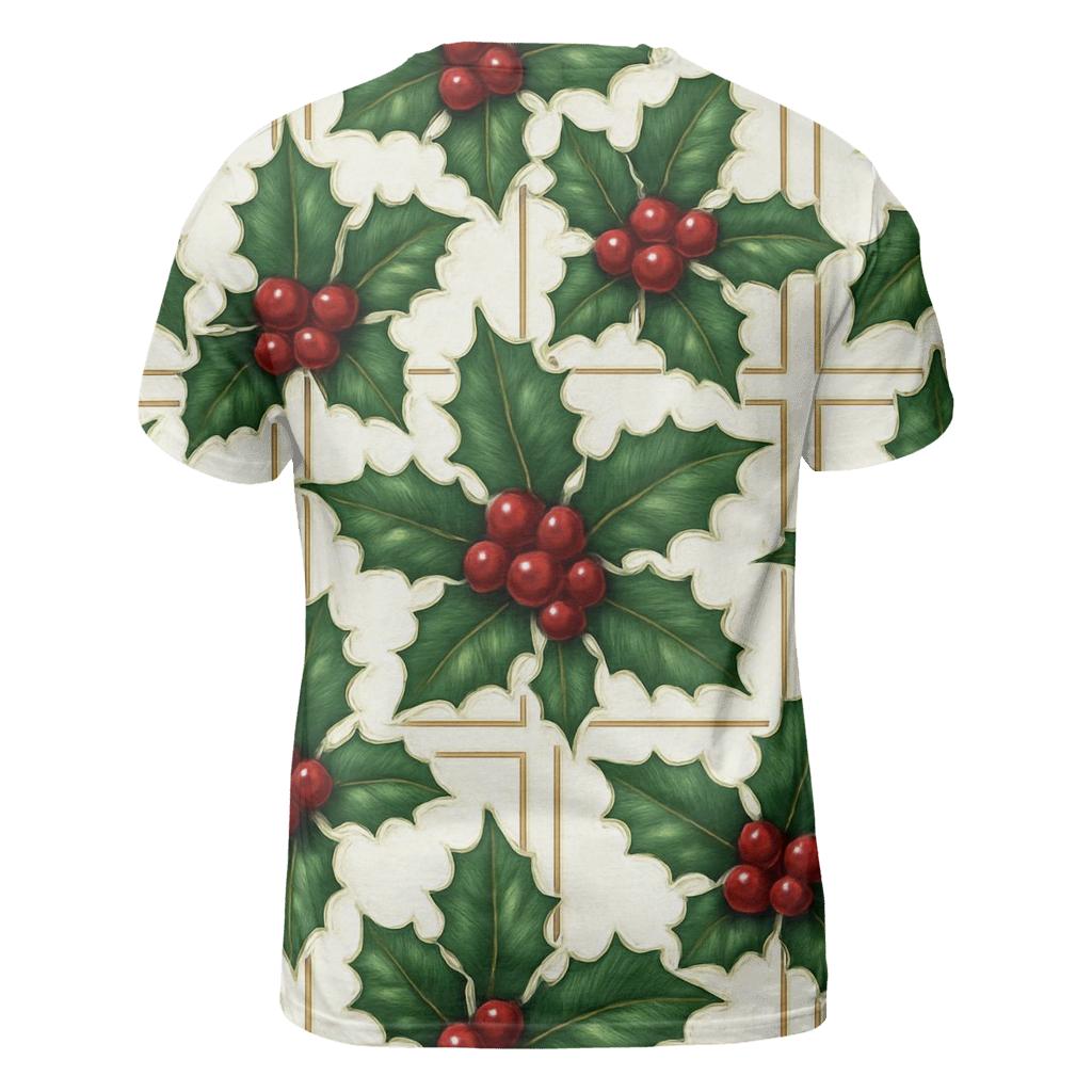 Crimson Holly Grid On White Background designer pattern shirts