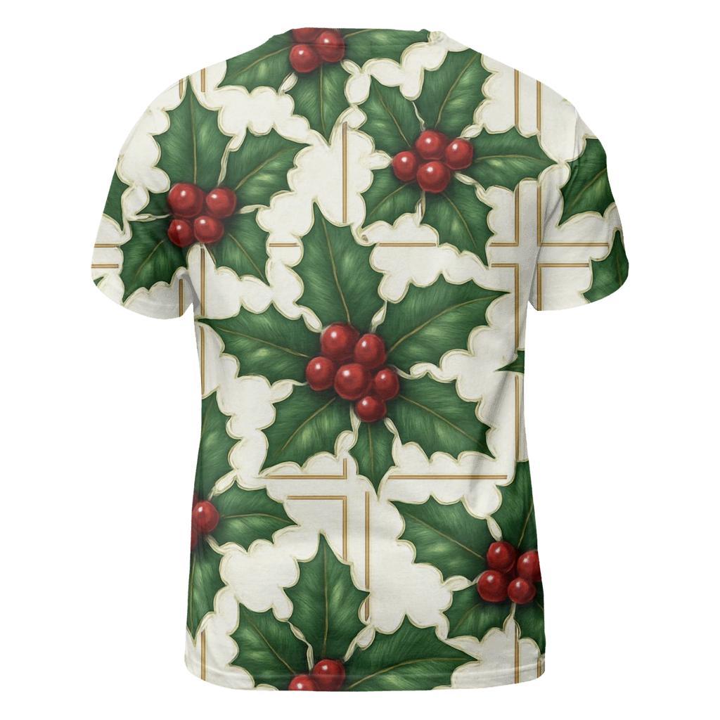 Crimson Holly Grid On White Background designer pattern shirts