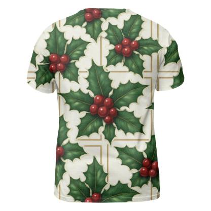 Crimson Holly Grid On White Background designer pattern shirts