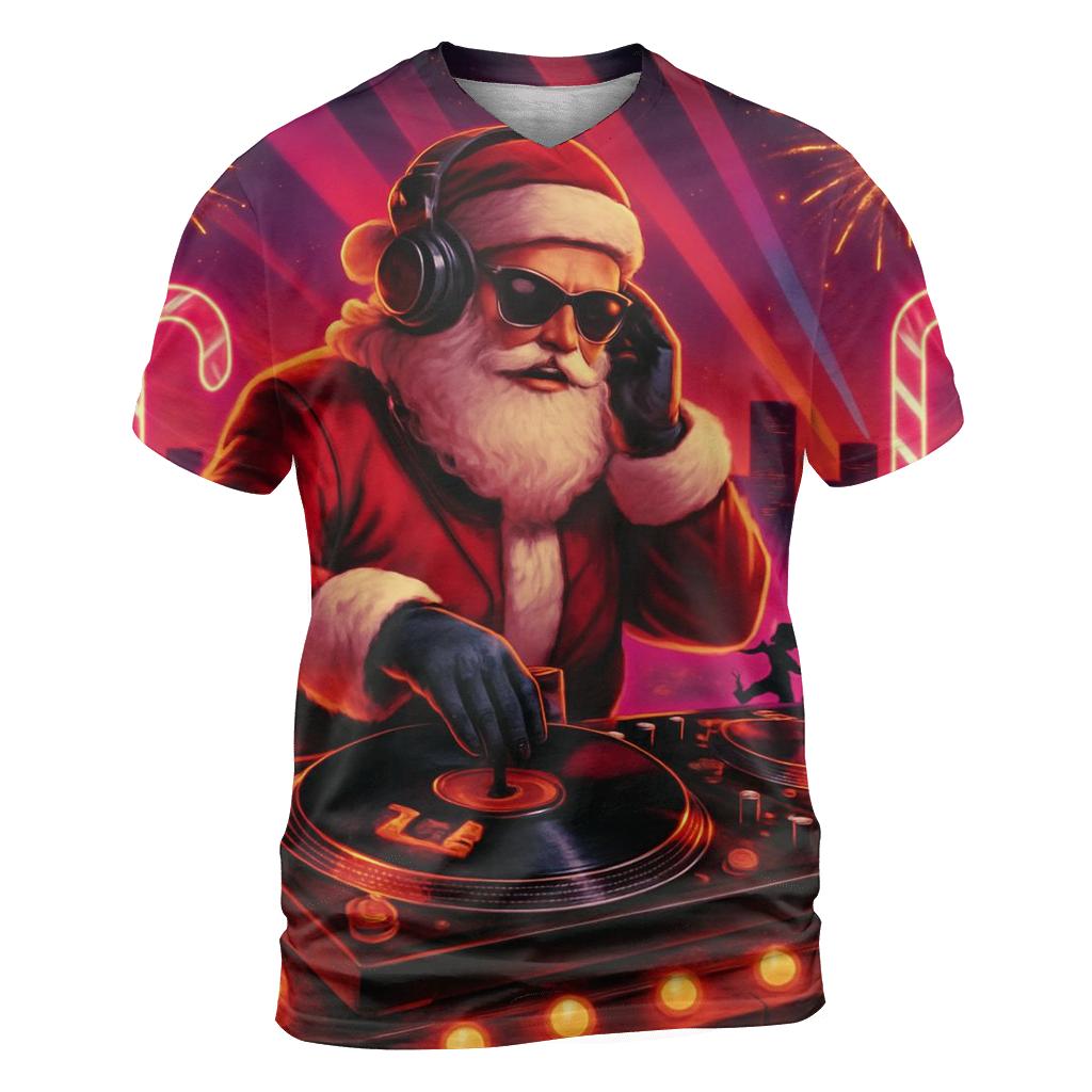 Synthwave Santa DJ custom all-over print shirts