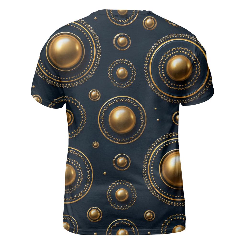 Golden Ornament Concentric Array On Navy Blue artistic all-over print tops
