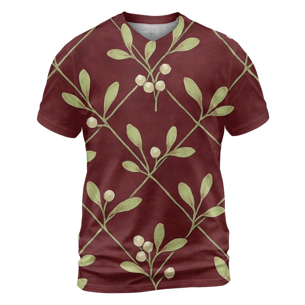 Mistletoe Lattice On Burgundy Background custom all-over print shirts