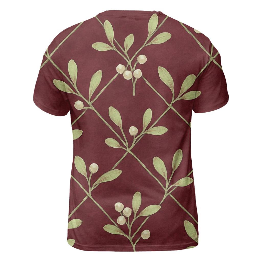Mistletoe Lattice On Burgundy Background custom all-over print shirts