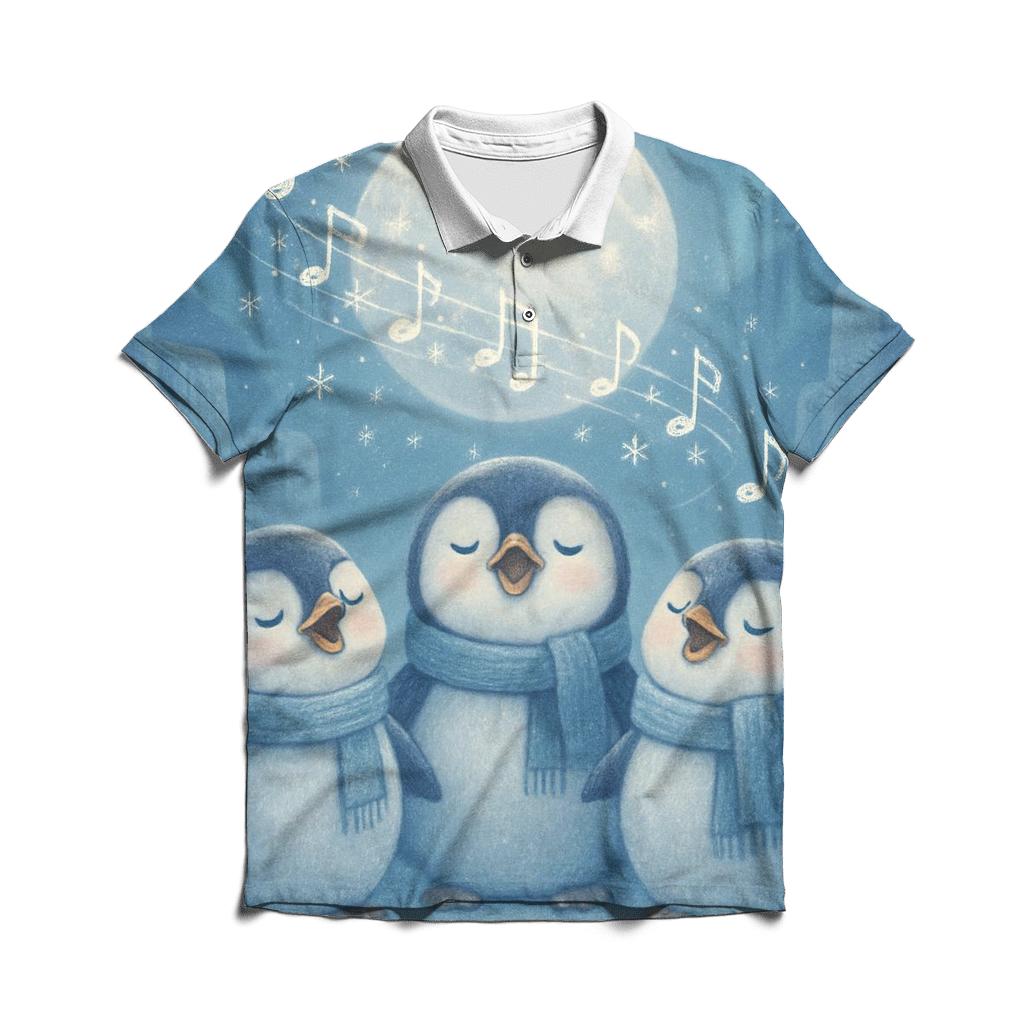 Penguin Carolers By Moonlight premium cotton polo shirts