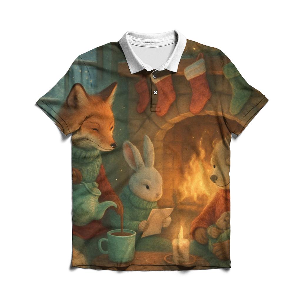 Cozy Fireplace Fauna custom polo shirts