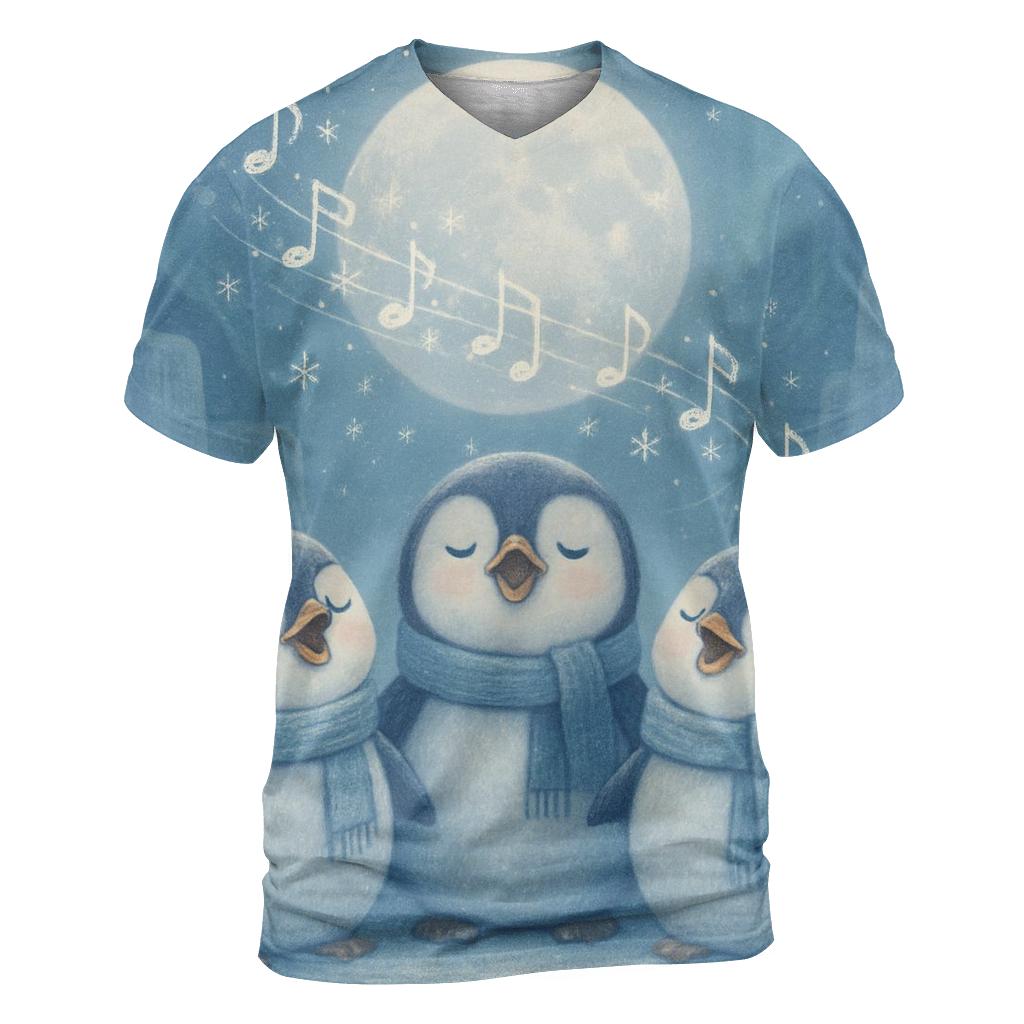 Penguin Carolers By Moonlight creative print fashion shirts