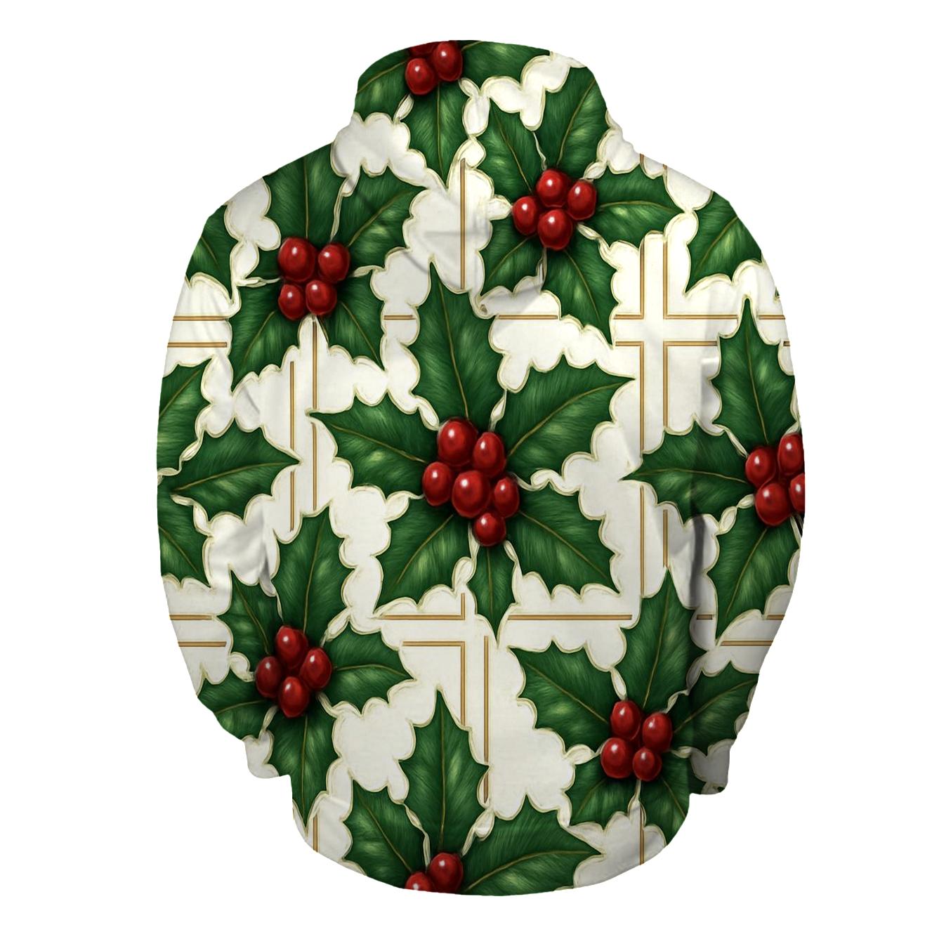 Crimson Holly Grid On White Background zip-up hoodies