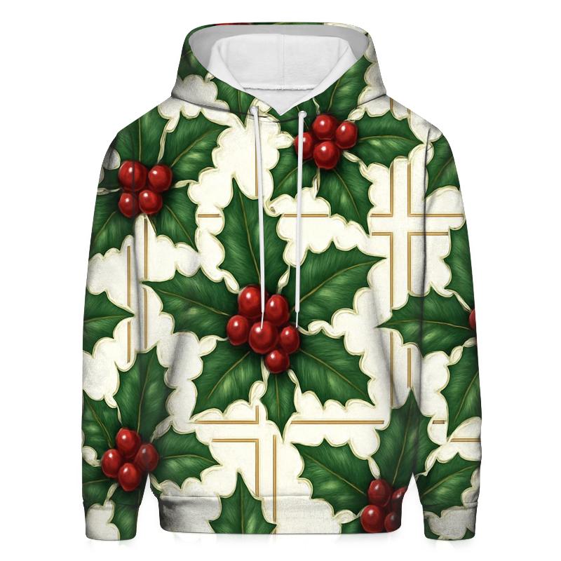 Crimson Holly Grid On White Background hoodie styles