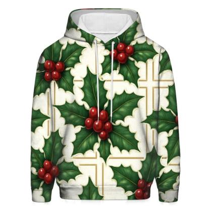 Crimson Holly Grid On White Background hoodie styles