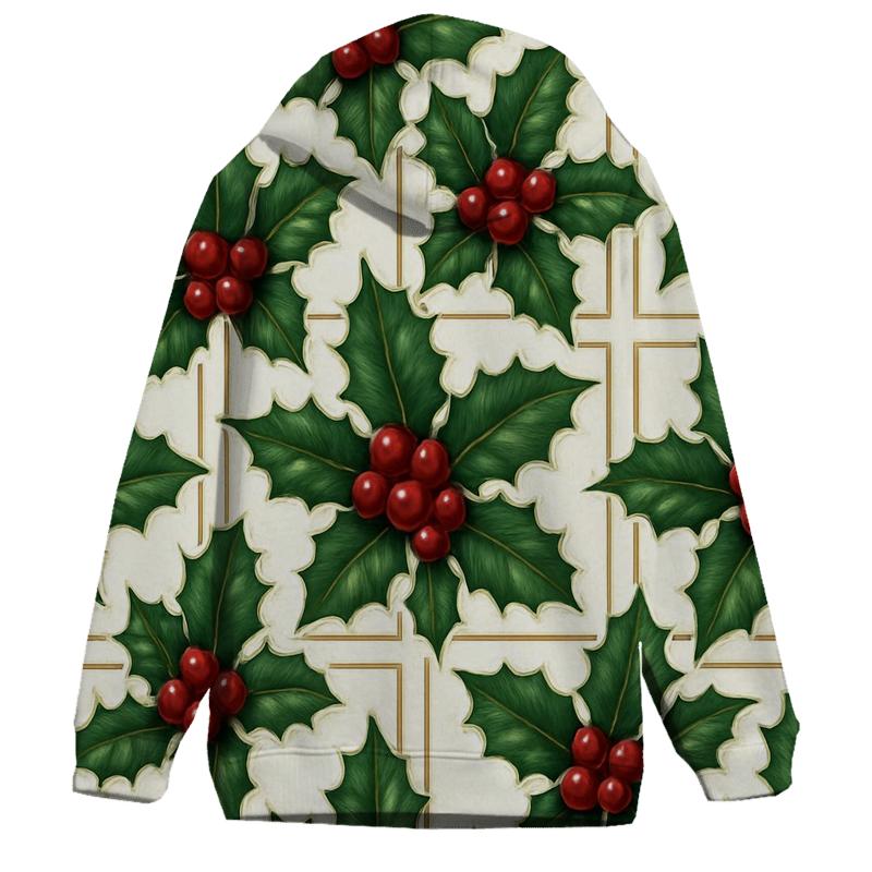 Crimson Holly Grid On White Background hoodie styles