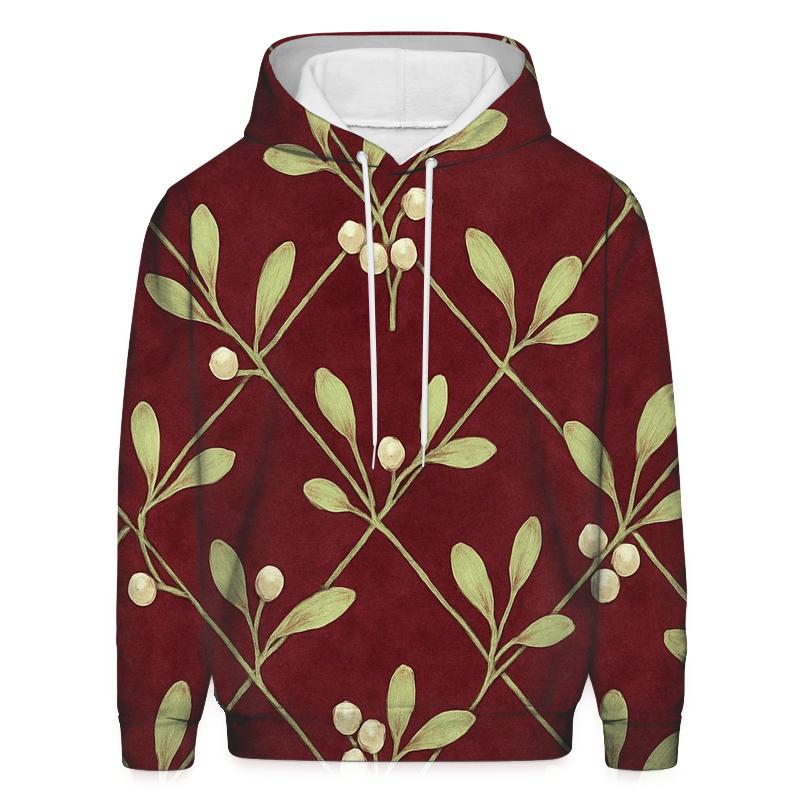 Mistletoe Lattice On Burgundy Background premium hoodies