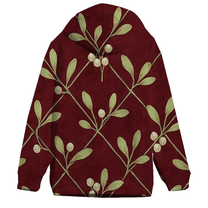 Mistletoe Lattice On Burgundy Background premium hoodies