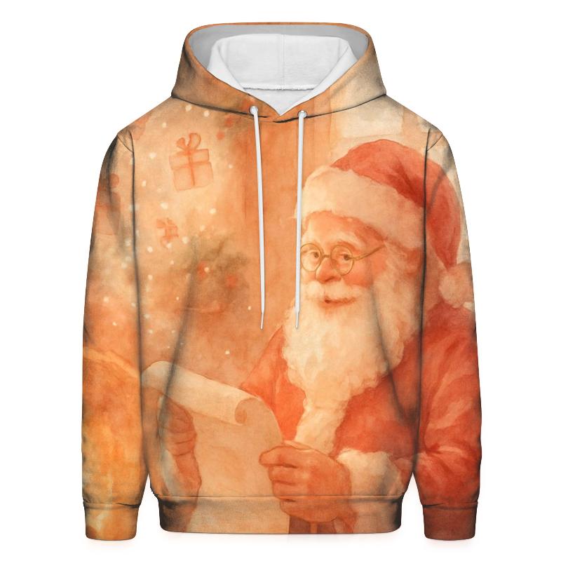 Painterly Hearthside Santa embroidered hoodies