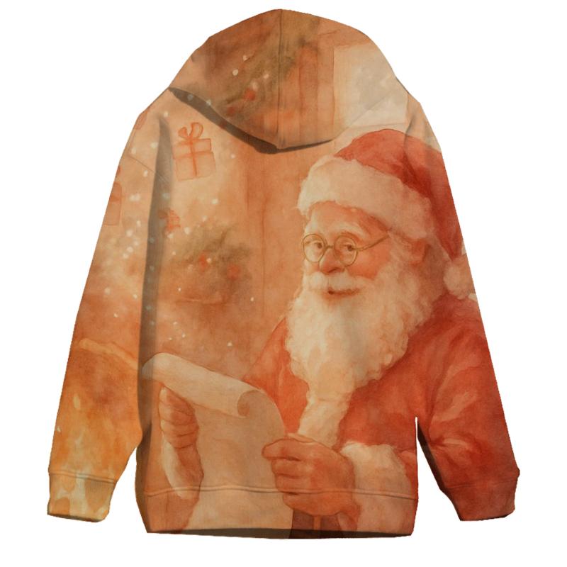 Painterly Hearthside Santa embroidered hoodies