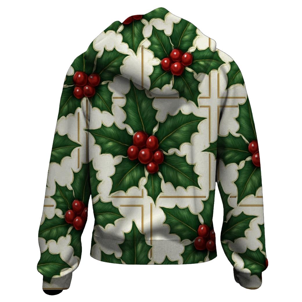 Crimson Holly Grid On White Background hoodie trends