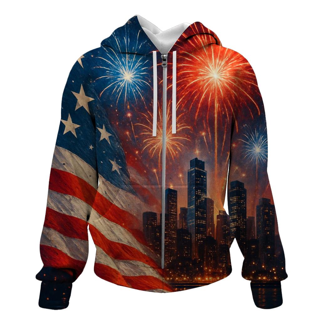 Firework Ribbon Skyline zip-up hoodies