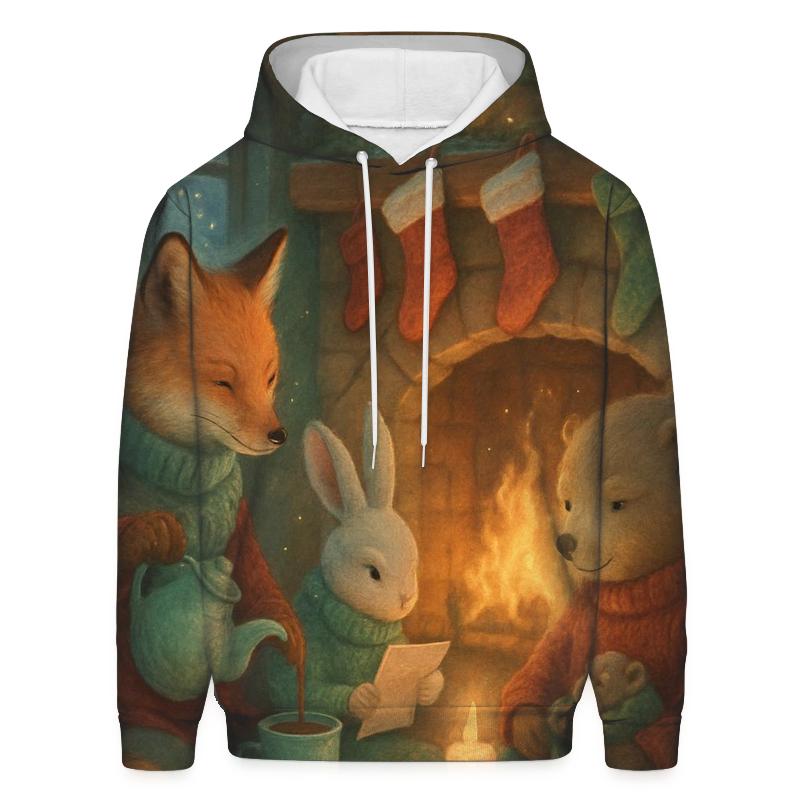 Cozy Fireplace Fauna embroidered hoodies