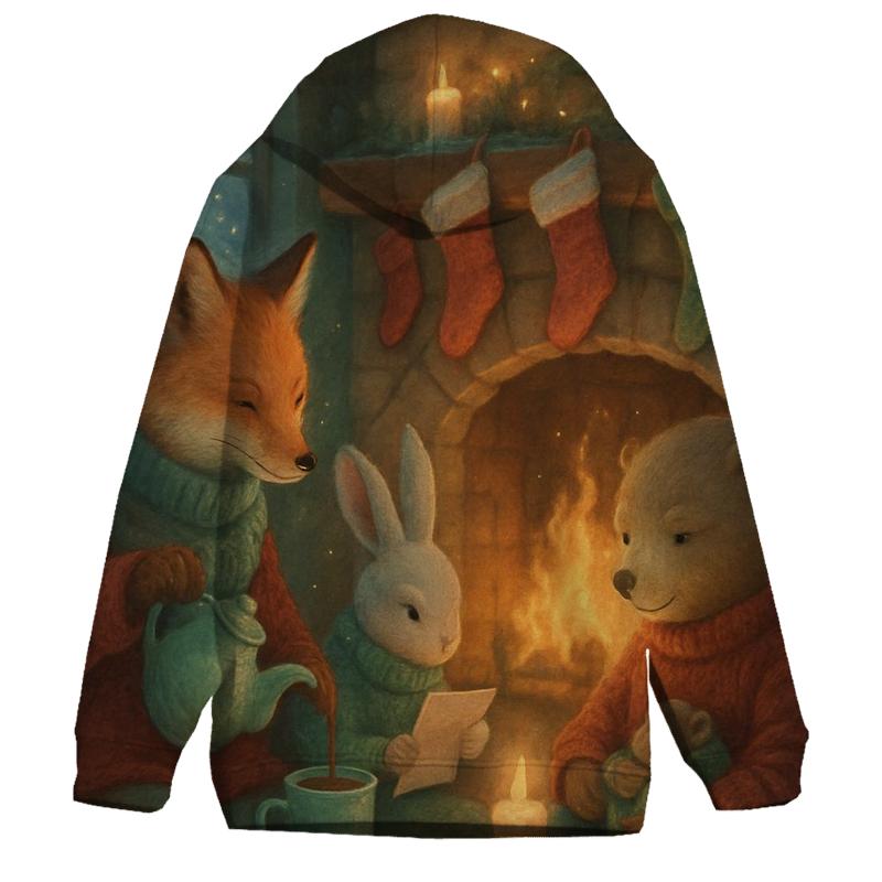 Cozy Fireplace Fauna embroidered hoodies