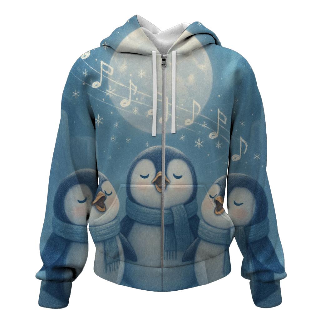 Penguin Carolers By Moonlight premium hoodies