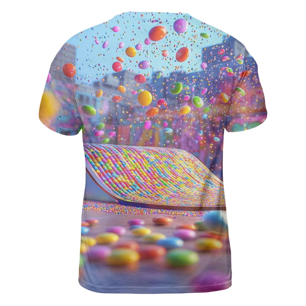 Skittle Rain Parade vibrant all-over design tees