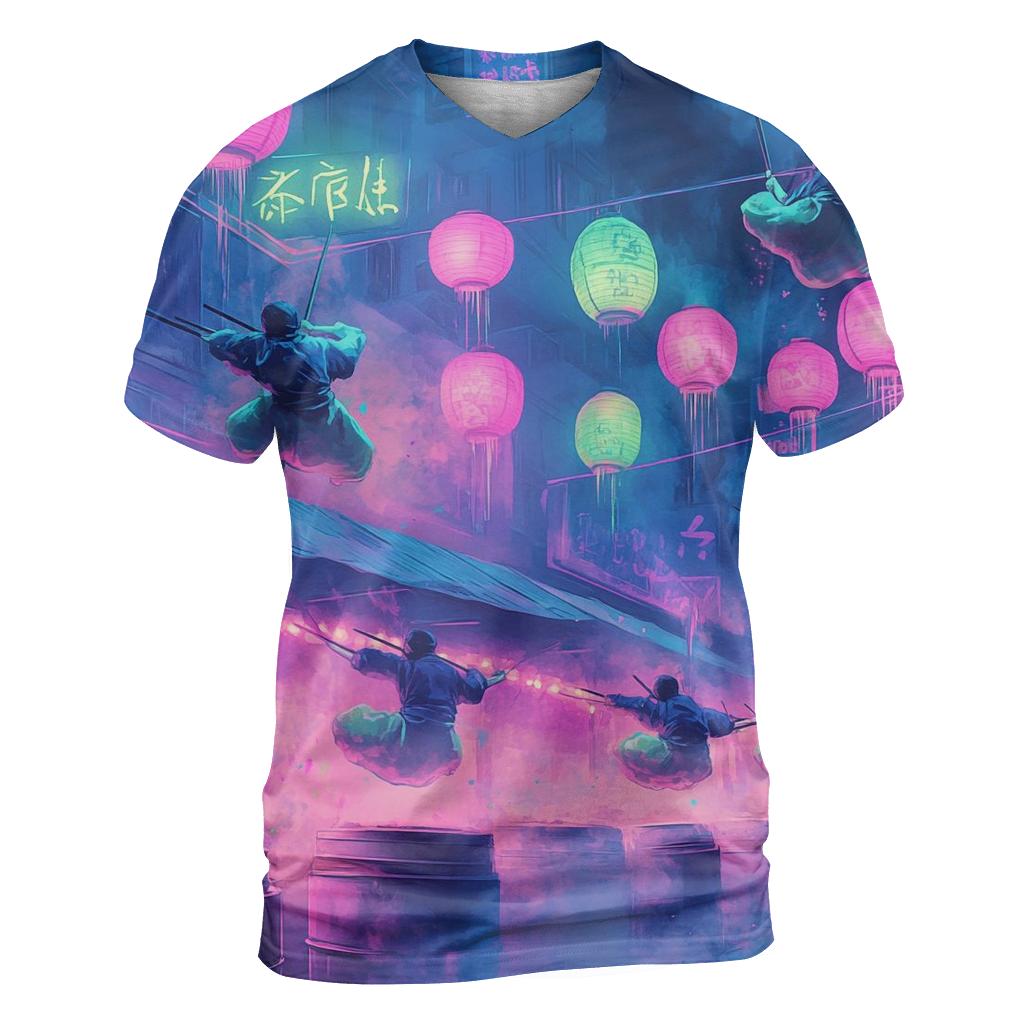 Night Market Neon Ninjas artistic all-over print tops