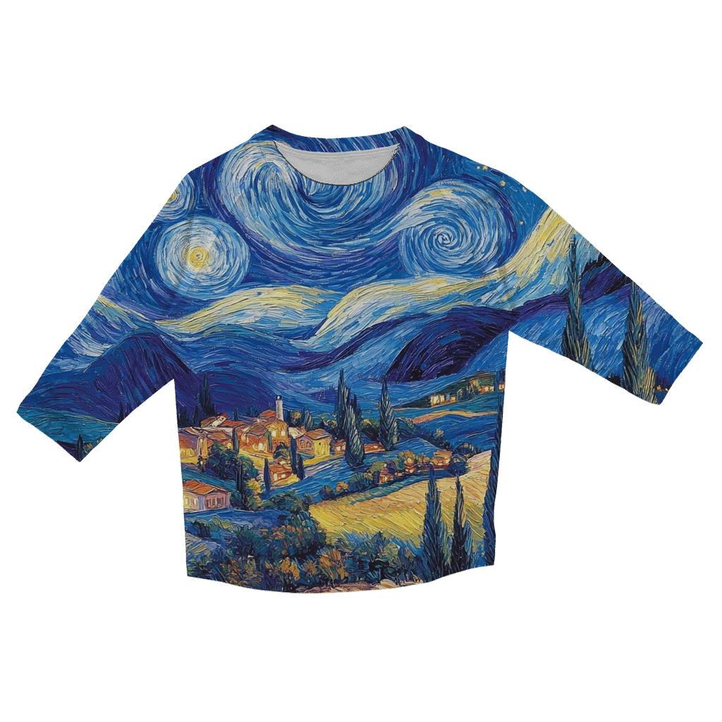 Van Gogh Inspired Starry Countryside casual three quarter sleeve shirts