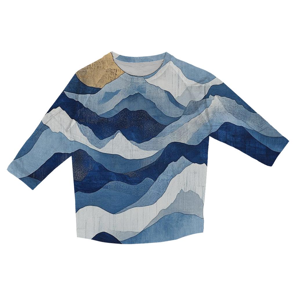 Hokusai Inspired Mountain Storm printed three quarter sleeve shirts