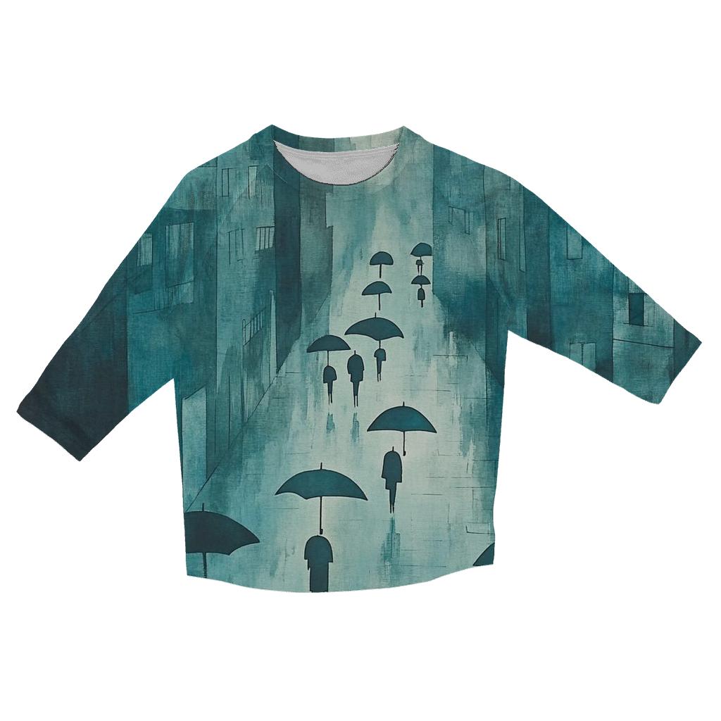 Hiroshige Inspired Rainy City Street trendy 3/4 sleeve tops