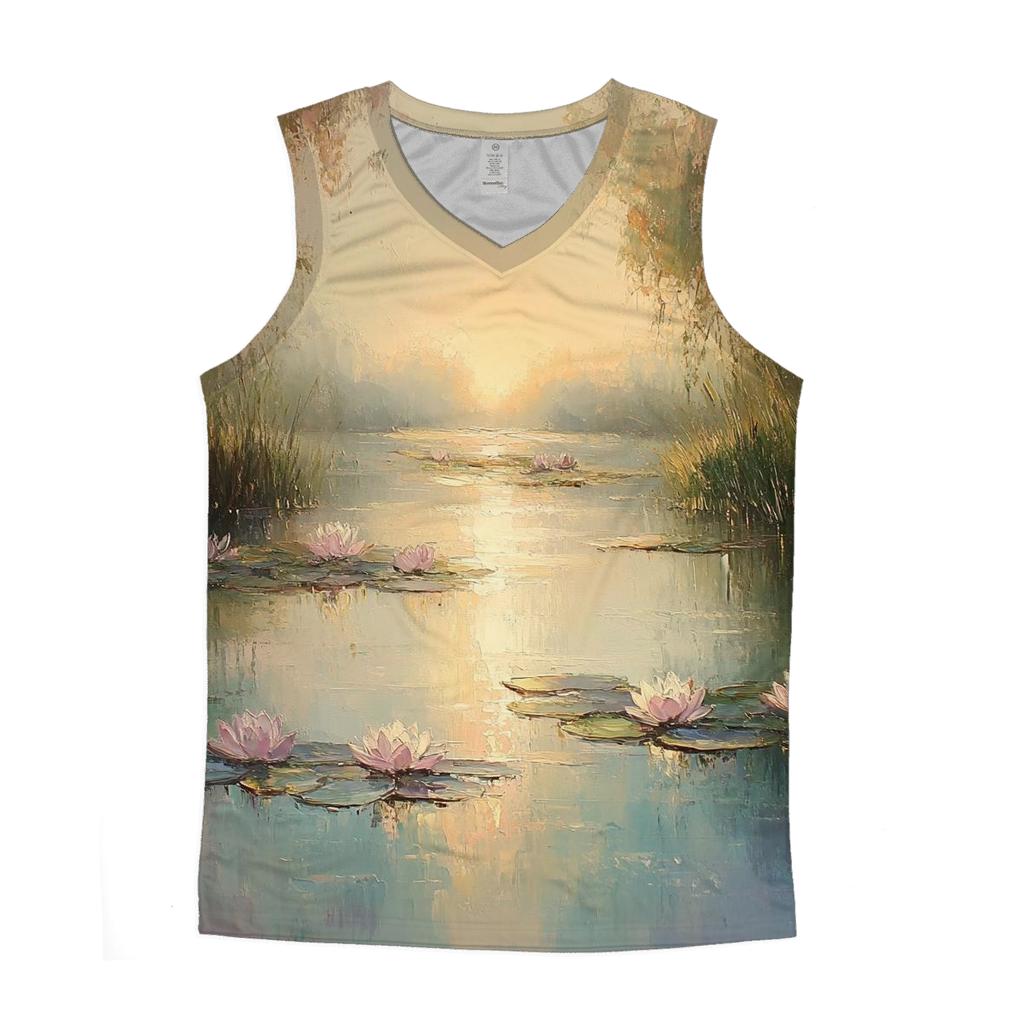 Monet Inspired Water Lilies At Dawn sports performance tank tops