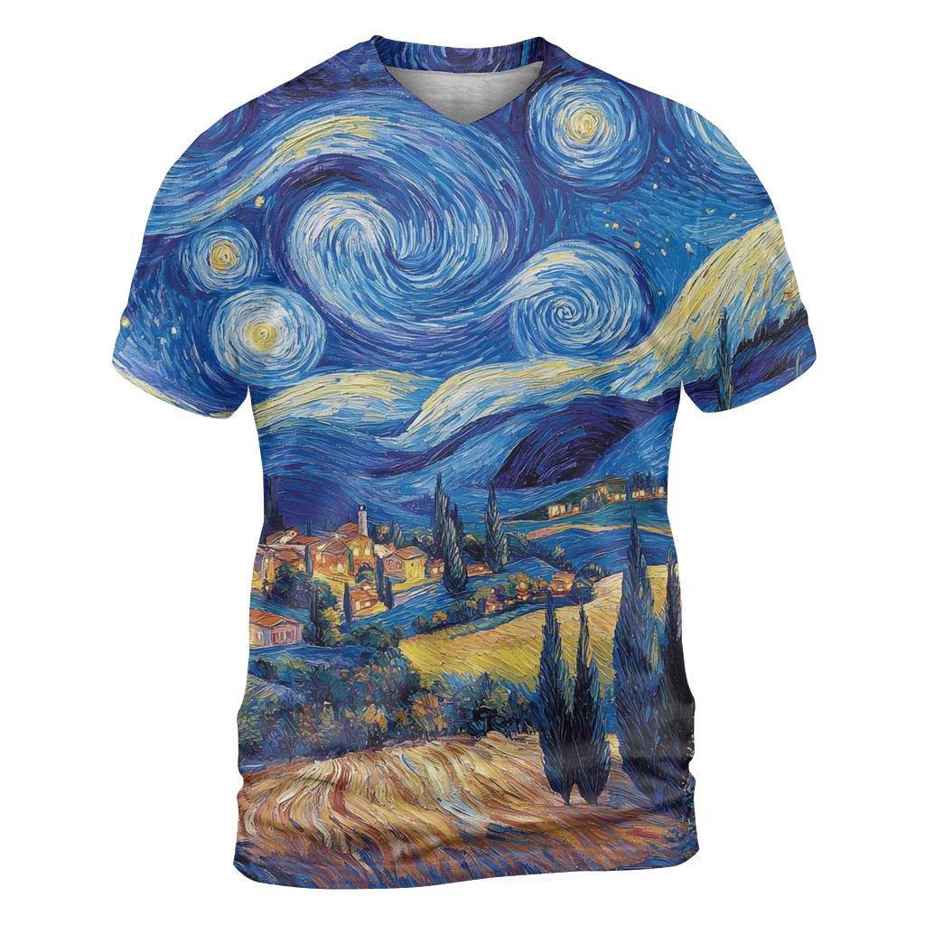 Van Gogh Inspired Starry Countryside custom all-over print shirts