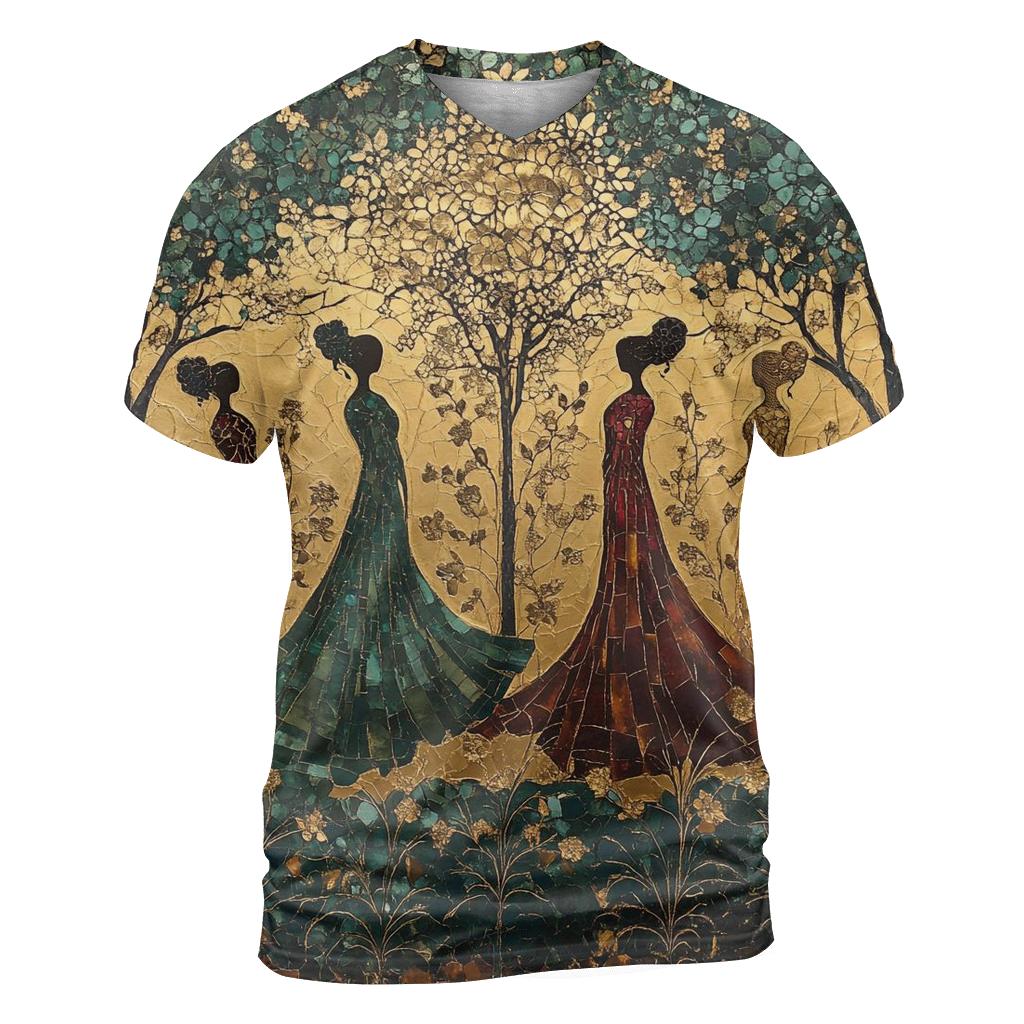 Klimt Inspired Golden Garden creative print fashion shirts