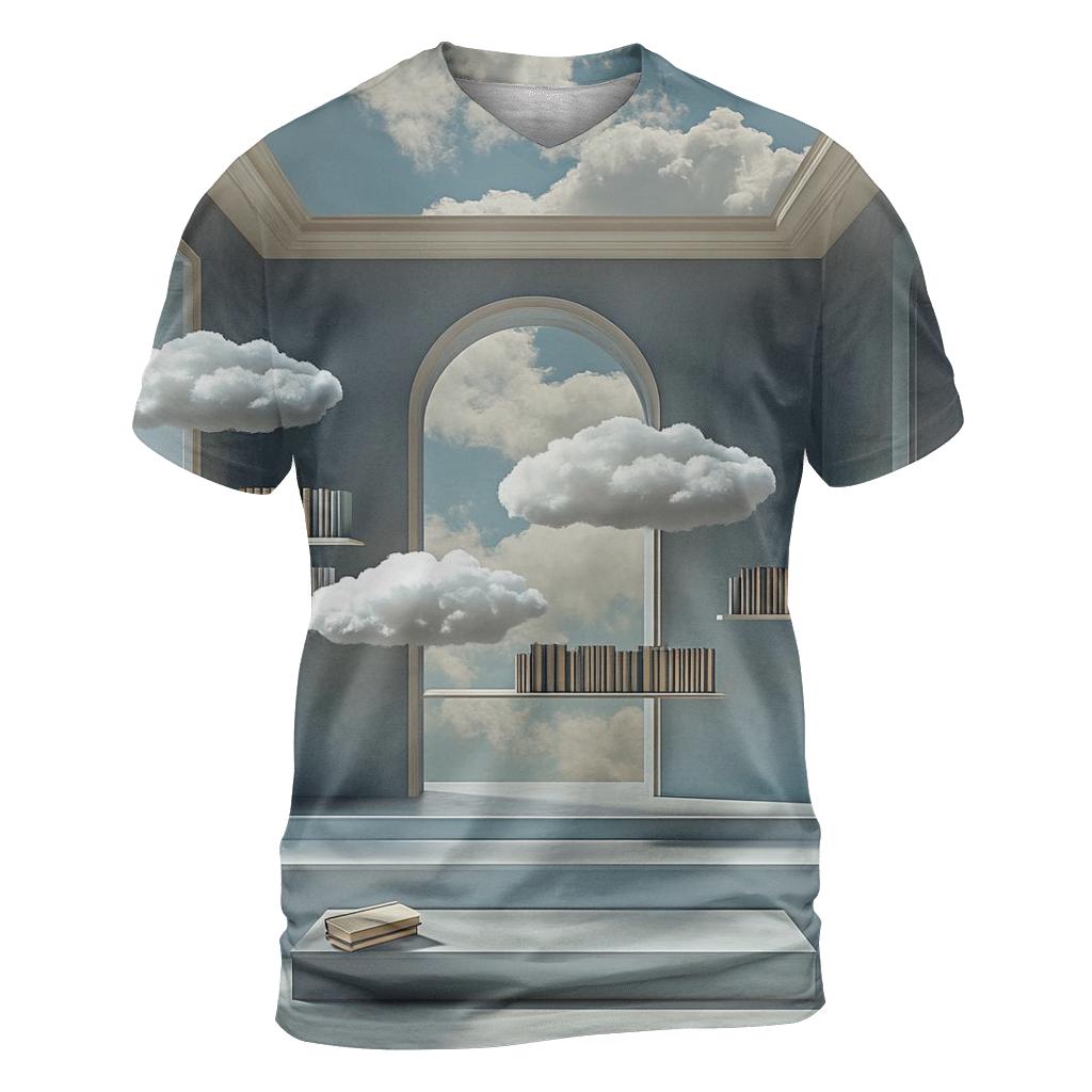 Magritte Inspired Floating Library custom all-over print shirts
