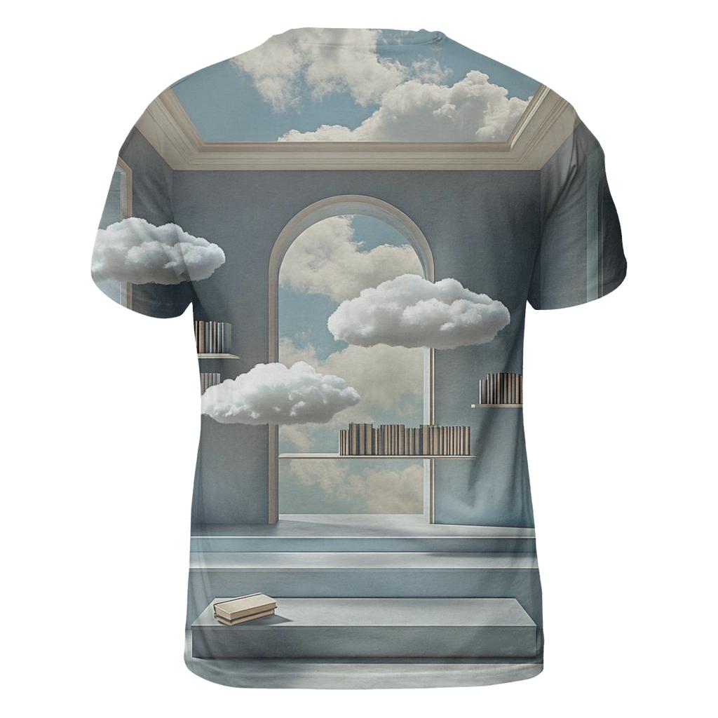 Magritte Inspired Floating Library custom all-over print shirts